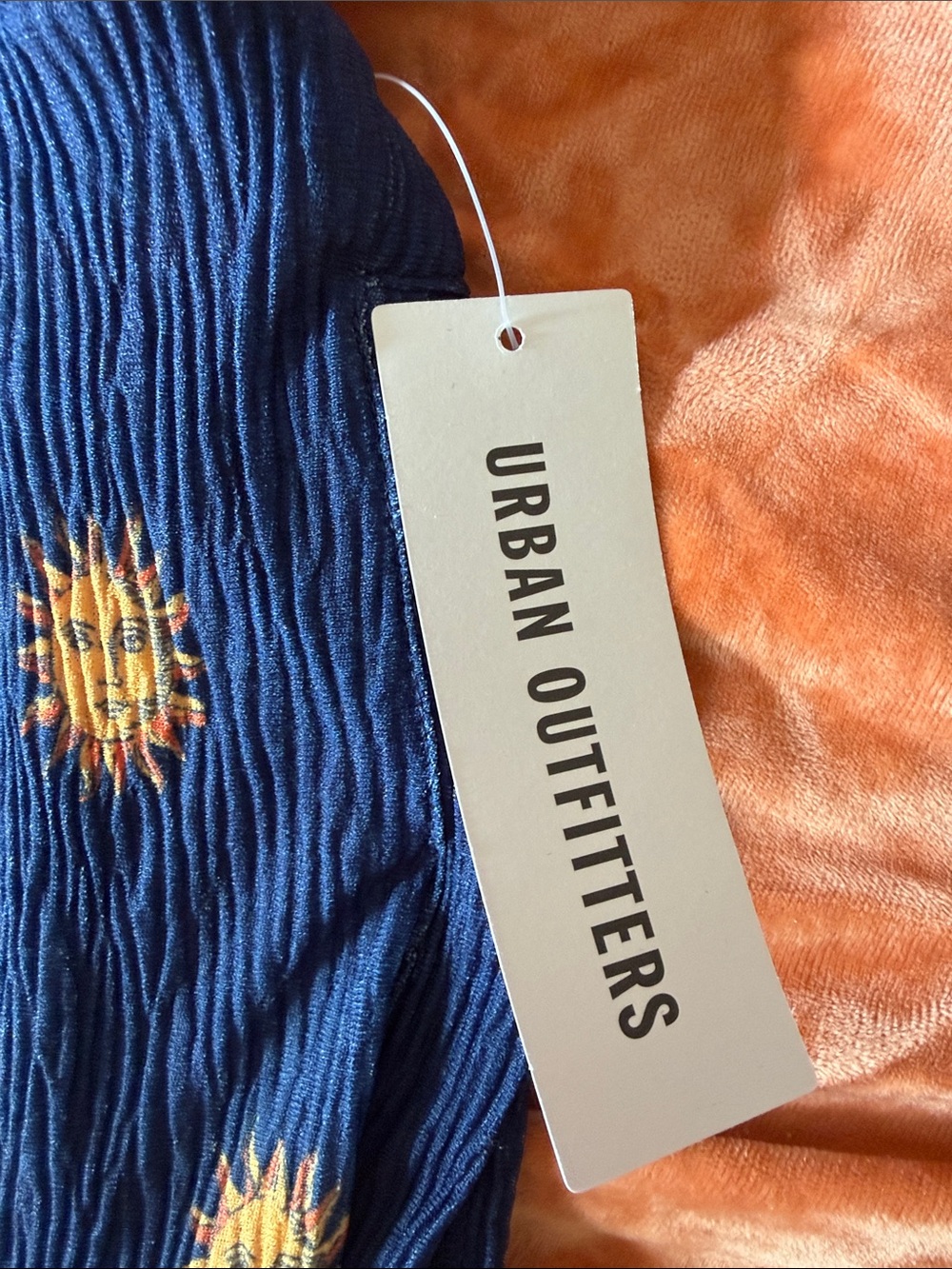 Urban Outfitters Navy Blue Wide-Leg Drawstring Pants with Yellow Sun Motifs - Picture 2 of 4